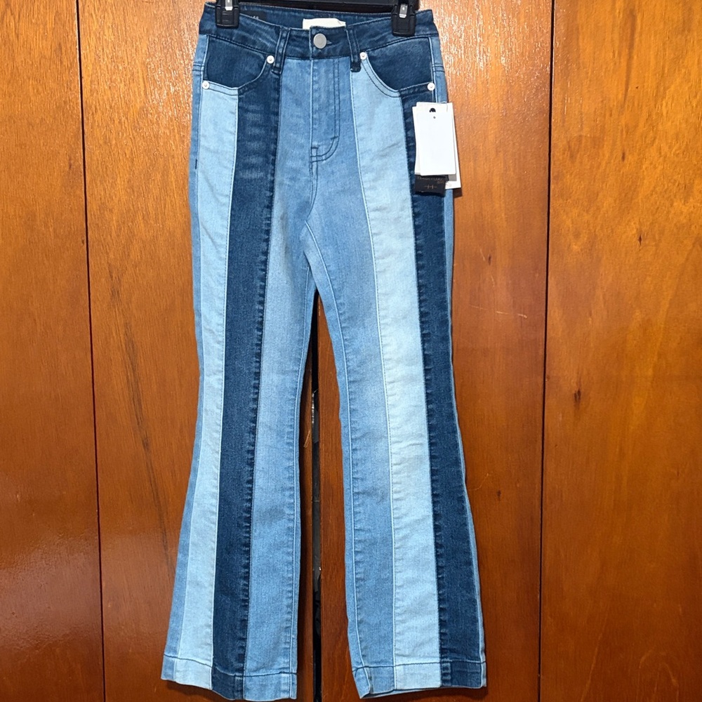 Stylish Blue Striped Girl Jeans
